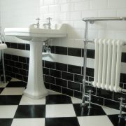 high quality silver chrome plumbing in a bathroom
